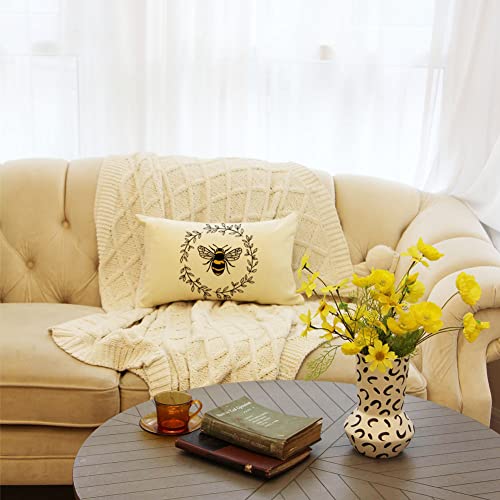 Ogiselestyle Bee Lumbar Pillow Cover, 12x20 Inch Farmhouse Cushion