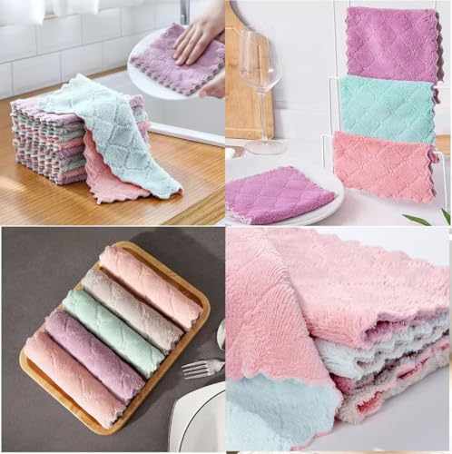 32 Pack Coral Fleece Kitchen Dish Cloths - Soft & Absorbent Microfiber Towels