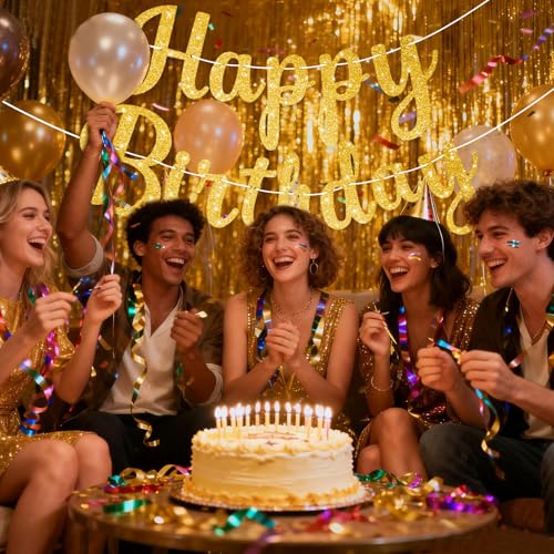 Glitter Gold Happy Birthday Banner Garland for Party Decor