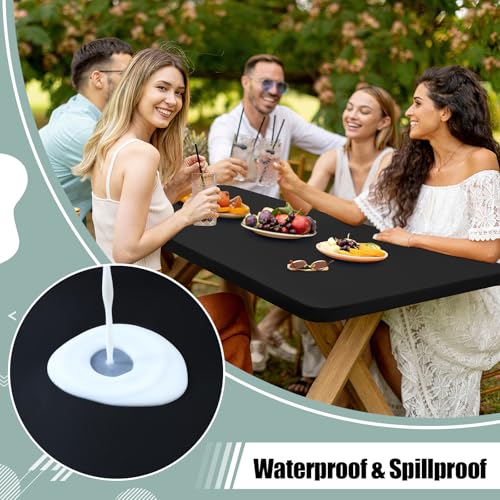 Misaya 72" x 30" Black Vinyl Tablecloth - Elastic Fitted, Waterproof for Camping & Dining
