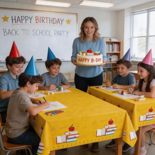 Yellow School-Themed Disposable Tablecloth for Classroom Events