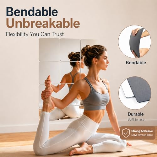 Self-Adhesive Mirror Stickers - 4 Pack Decorative Wall Mirrors, 7.8"x7.8"