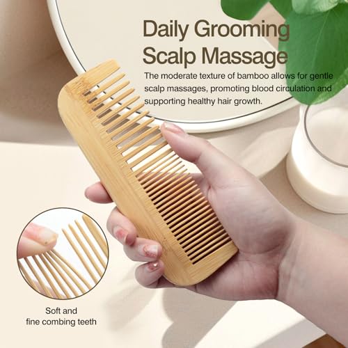 Zoolinn Pure Bamboo Dual-Head Comb – Wide and Fine Teeth for Hair Grooming