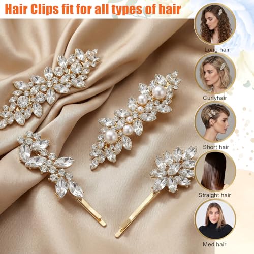 Nogeqi 4 Pcs Rhinestone Hair Clips Crystal Wedding Barrettes