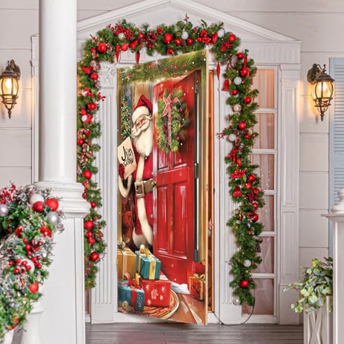 Christmas Santa Door Cover Decoration - 35.4 x 72.8 Inches Banner
