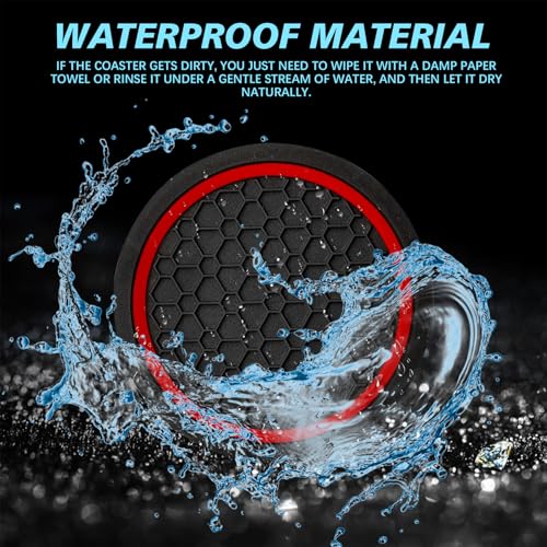 Car Cup Holder Coasters - 4 PCS Non-Slip Silicone Insert Pads (Black/Red)
