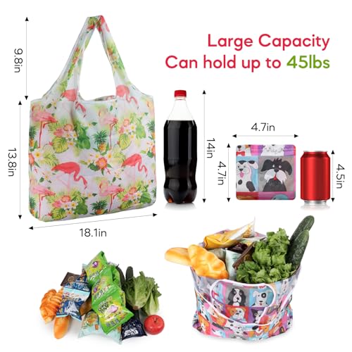 SZUAH Animal-6pcs Reusable Foldable Grocery Shopping Bags Nylon Tote Set