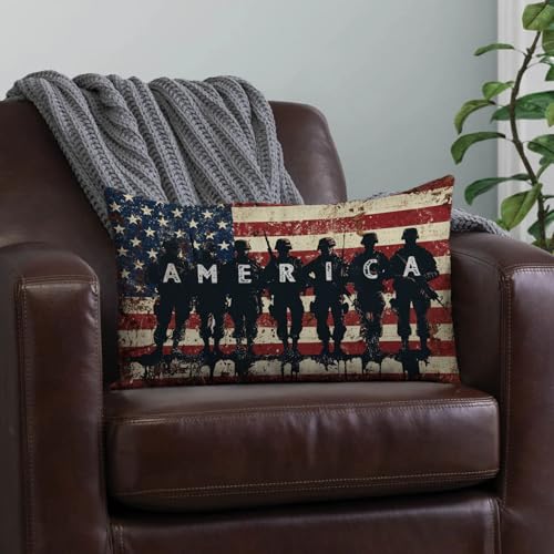 NUTEEN Patriotic 12x20 Inch American Flag Throw Pillow Cover for 4th of July Memorial Day