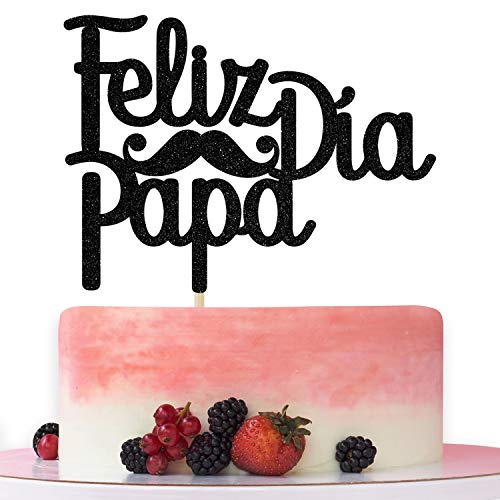 Feliz Dia Papa Cake Topper - Black Glitter Father's Day Decoration