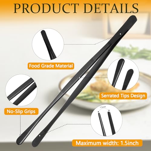 Litoexpe 10-Inch Stainless Steel Fine Tweezer Tongs, 2 Pcs Black