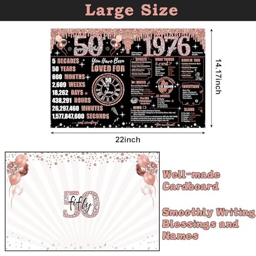 Extra Large Rose Gold 50th Birthday Card for Women with Envelope - 22x14 Inches