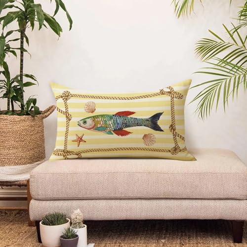 Coastal Fish Decorative Throw Pillow Cover 12x20 - Pack of 1