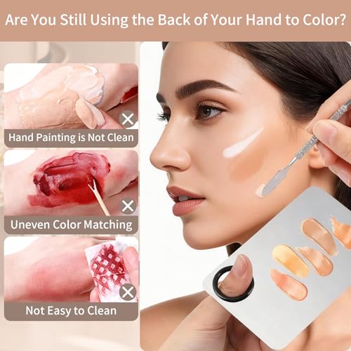 MixPeak Stainless Steel Makeup Palette with Spatula for Foundation & Nail Art