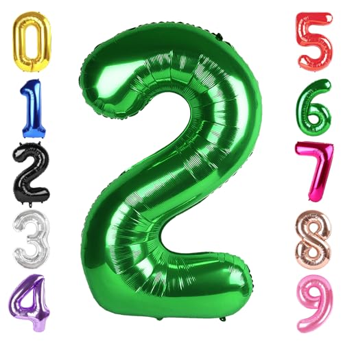 Hadoife 40-Inch Dark Green Number 2 Foil Balloon for Birthday Party Decor