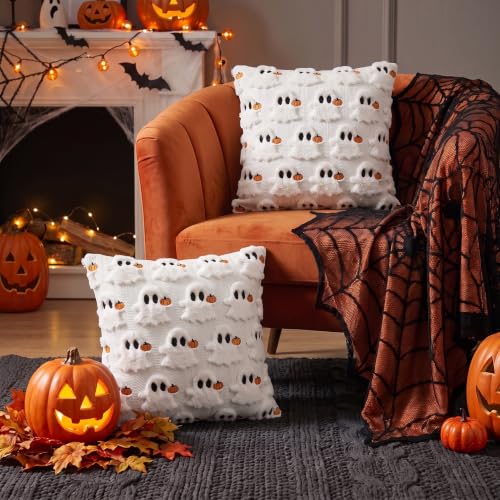Halloween Ghost Throw Pillow Covers Set of 2 - 18x18 Inch Soft Plush