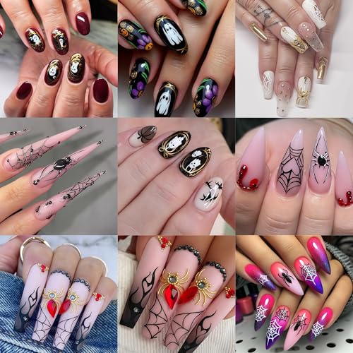 5D Halloween Nail Stickers Ghost Spider Web Self-Adhesive Decals 2Pcs