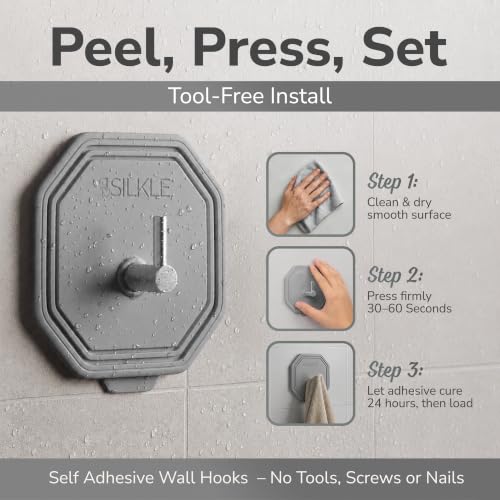 SILKLE Silicone Shower Hooks - 2-Pack Adhesive Towel Holders