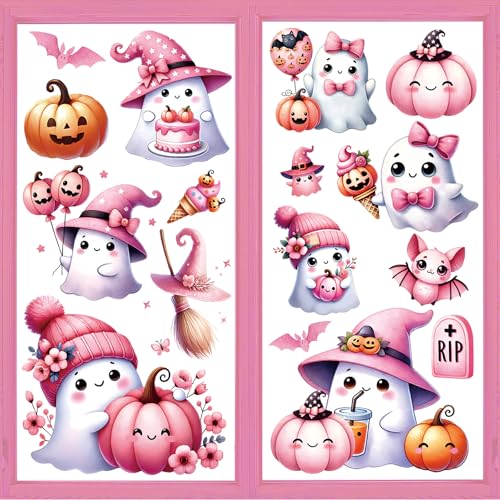 Whaline Halloween Window Clings - 9 Sheets Pink Ghost & Bat Decor
