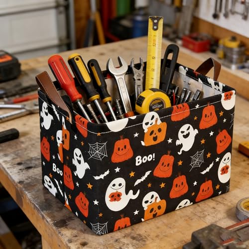 Black Ghost Canvas Laundry Basket - Collapsible Storage with Handles
