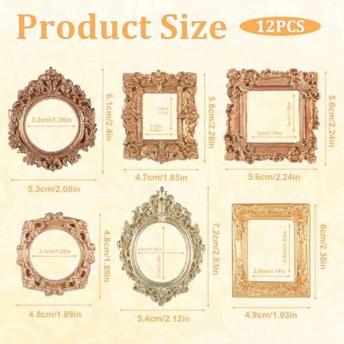 12 Mini Gold Picture Frames Set - Vintage Baroque Resin Photo Frames