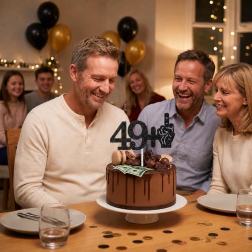 Funny 49+1 Black Glitter 50th Birthday Cake Topper