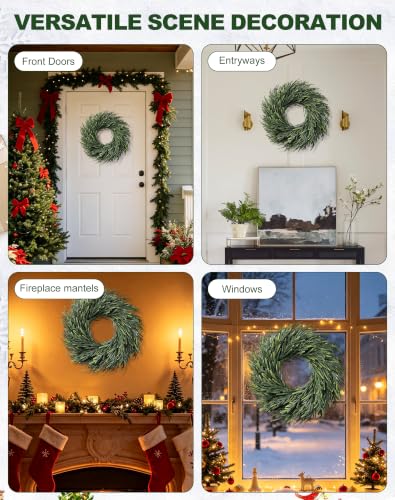 Green 2 Pack Artificial Norfolk Pine Wreath 26 Inch Christmas Front Door Decor