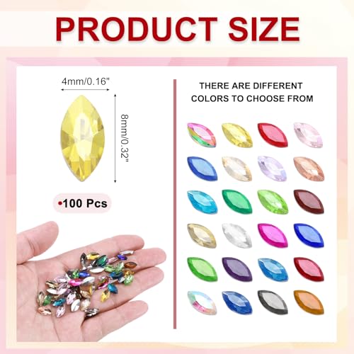 MECCANIXITY 100Pcs Horse Eye Rhinestones 4x8mm Point Back Crystal Beads Gold