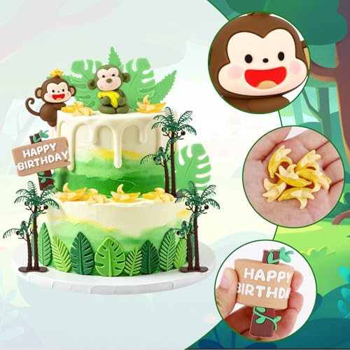 Monkey Cake Toppers Set - 18 Pcs Jungle Theme Birthday Decorations