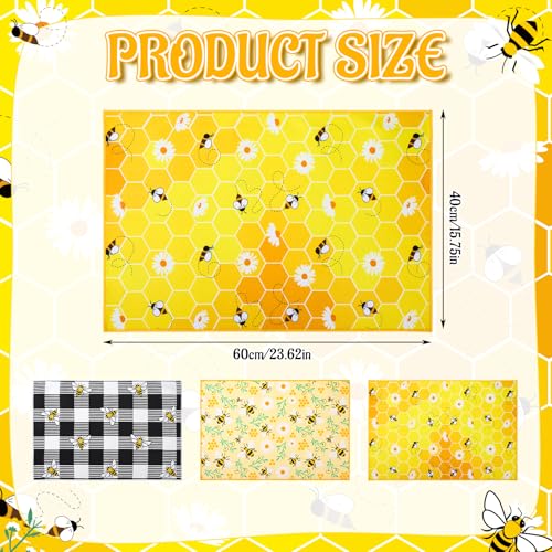 Bee Kitchen Towels Set - 3 Pcs Cute Animal Design, 24x16 Inch