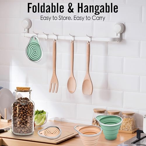 Stainless Steel Rim Silicone Collapsible Funnel Set - Large & Small Green