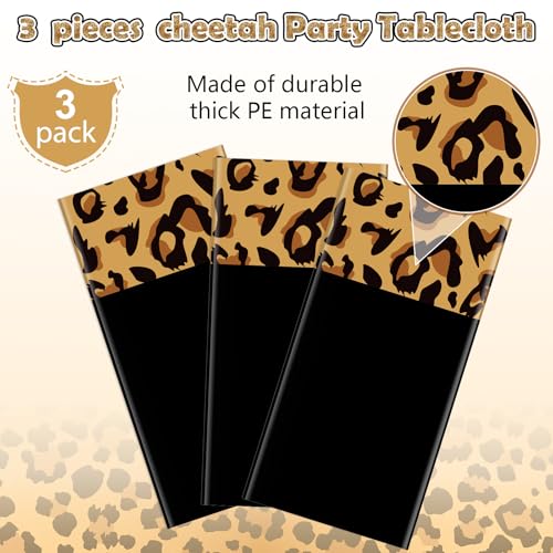 Leopard Print Tablecloths - 3 Pack Disposable Party Covers, 54x108 Inch