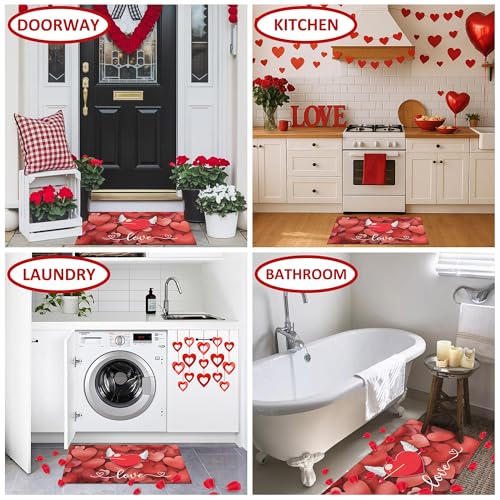 Red Love Heart Valentine's Day Doormat 30"x17" – Non-Slip, Durable