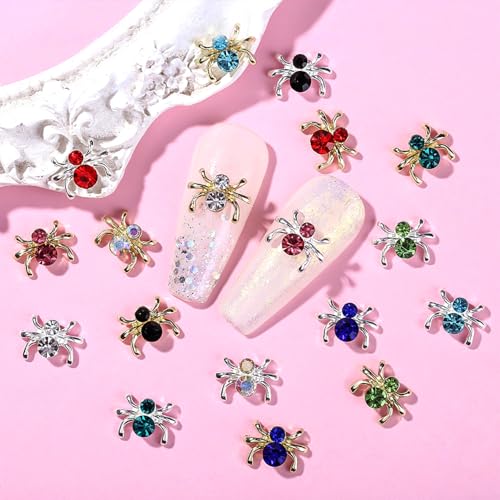 36 Pcs 3D Halloween Spider Nail Charms Rhinestones Metal Alloy Jewelry