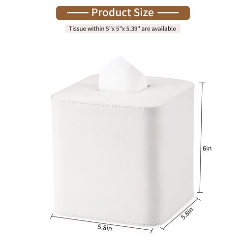 GORESE Square Tissue Box Cover Leather Kleenexs Box Cover, Cute Tissue Cover for for Cube Box Tissues, Tissue Box Holder for Bedroom, Living Room, Bathroom, Cream White