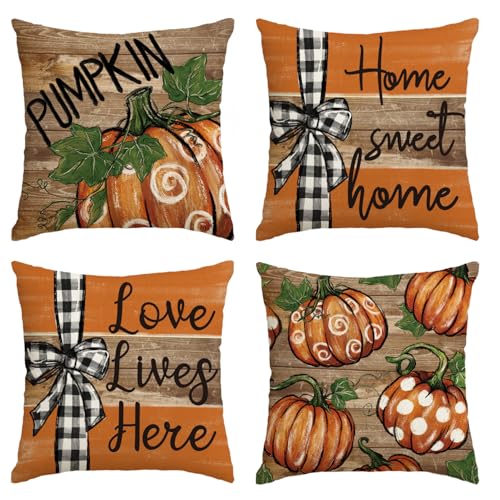 Fall Pumpkin Truck Pillow Covers 18x18 Inch Set of 4 - Farmhouse Decor