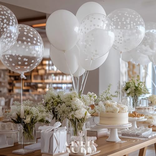 AULE White Confetti Balloons Set - 42pcs 12 Inch Latex & Confetti Balloons for Parties
