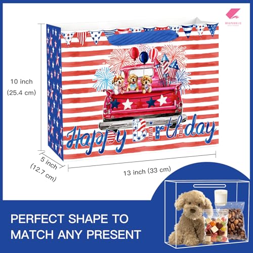 Large Patriotic Dog Birthday Gift Bag with Tissue Paper - 13"