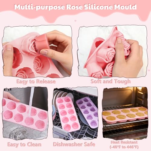 2-Pack Rose Silicone Chocolate Molds - 20-Cavity Flower Candy Mold Set