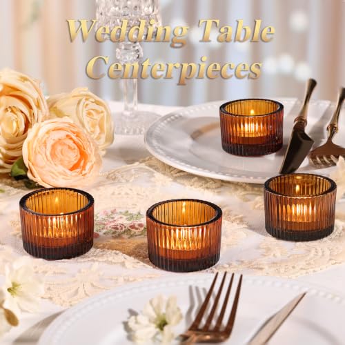HAVITI Amber Glass Votive Candle Holders - 1.3" x 2" - Set of 4