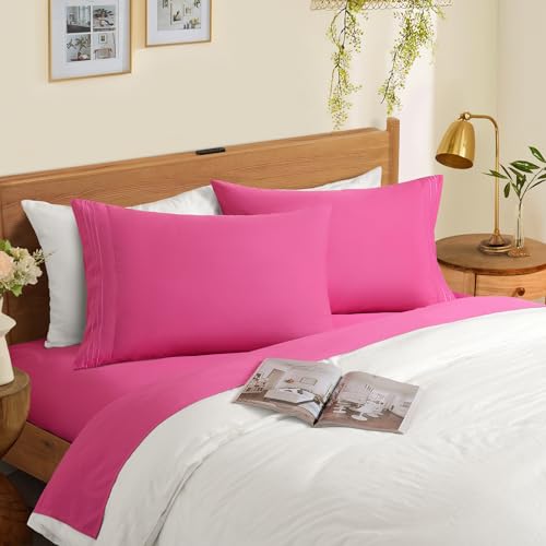 Horbaunal Microfiber Pillowcases, Standard Size (20"x26"), Hot Pink, 2 Pack