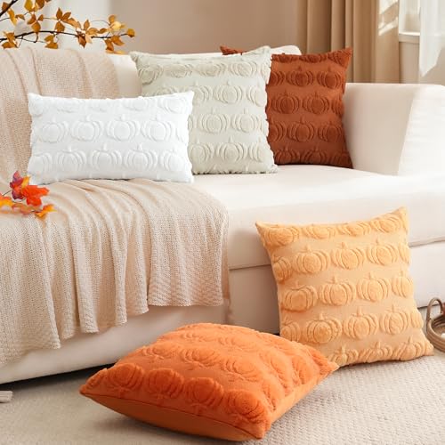 Artscope Rust Pumpkin Fall Pillow Covers 18x18, Set of 2 Faux Fur