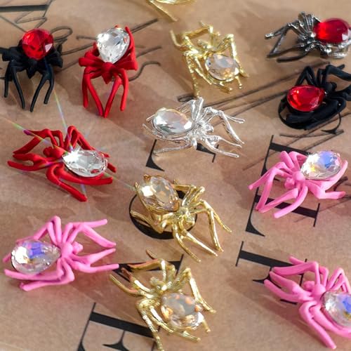 12 Pcs Metal Spider Nail Charms Rhinestone Halloween Nail Art Decorations