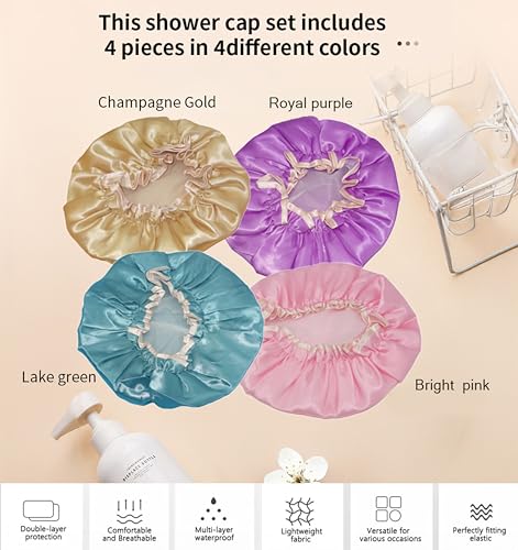 HXIELEC 4-Pack Waterproof EVA Shower Caps for Women, Reusable Hair Protection
