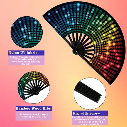 Large Folding Hand Fan for Raves and Dance Events - Neon Glow