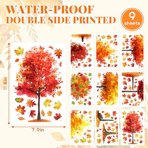Fall Tree Window Clings - 9 Sheets Autumn Maple Leaf Glass Decals