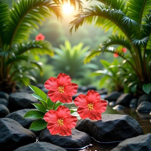 Red Hawaiian Flower Hair Clips 3Pcs - 8cm Tropical Hair Accessories