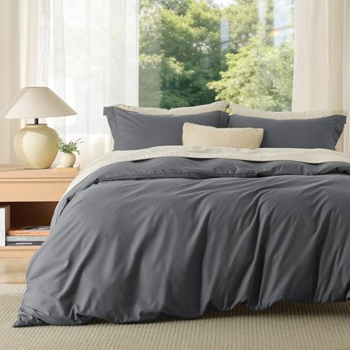 Bedsure King Size Duvet Cover Set Dark Grey 3-Piece Ultra Soft Microfiber