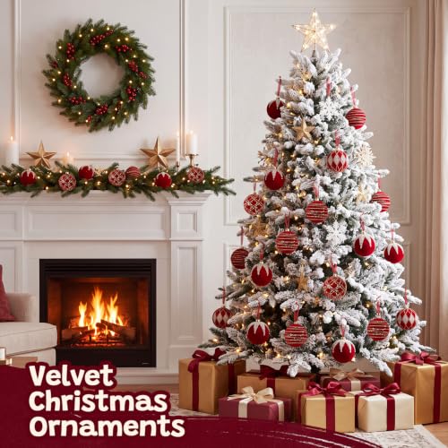Red Velvet Christmas Ornaments Set - 12 Pieces, 3.15 Inch Flocking Holiday Balls, Variation of THIS listing