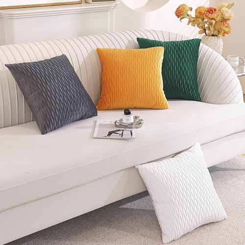 TAOSON Velvet Throw Pillow Covers, 18x18 Striped Gold Yellow, Set of 2