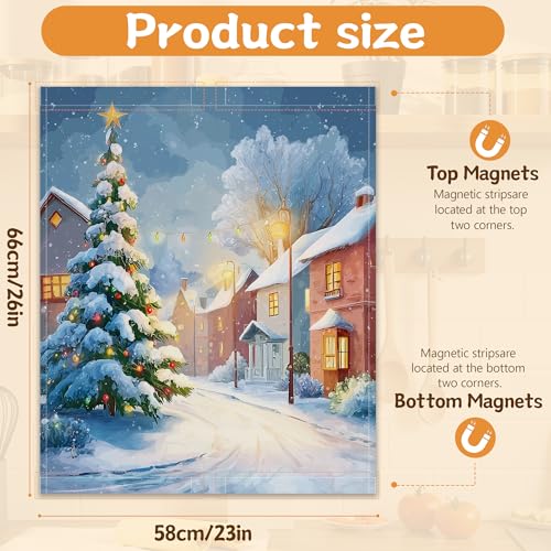 Winter Snow Christmas Tree Dishwasher Magnet Cover 23x26 Inch - Kitchen Decor, Appliance Scratch Cover, Easy Reusable Install